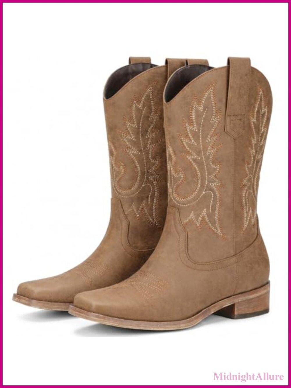 Square Toe Cowboy Boots for Women - Mid Calf Western Cowgirl Boots